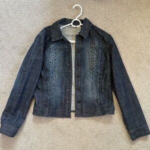 Chicos Dark Blue Jean Jacket with Studded Detail